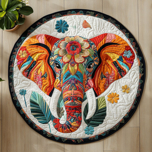 Floral Elephant CW2406013CLQuilted Round Mat
