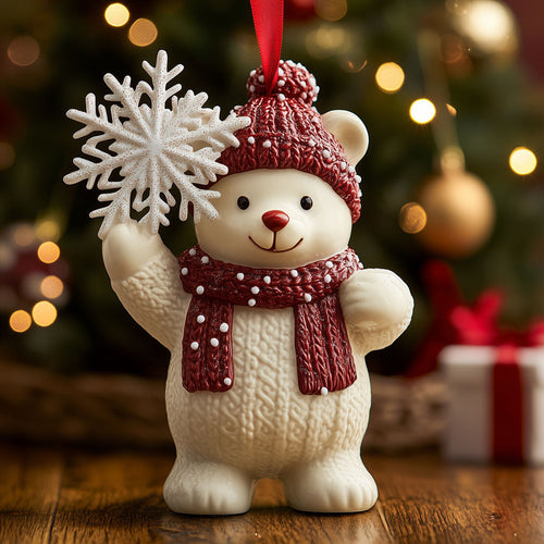 Cozy Polar Bear with Snow Flake XK1810019CL Christmas Ornament
