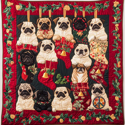 Pug In Christmas Stockings WN0910065CL Quilt