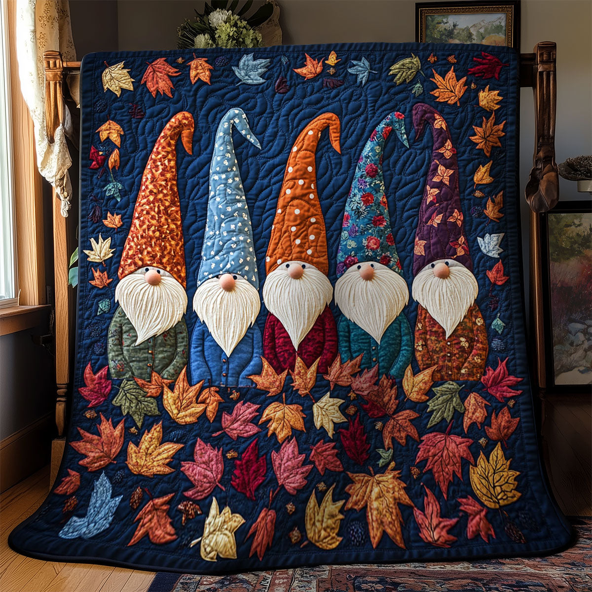 Autumn Leaves Gnomes WY1502004CL Quilt