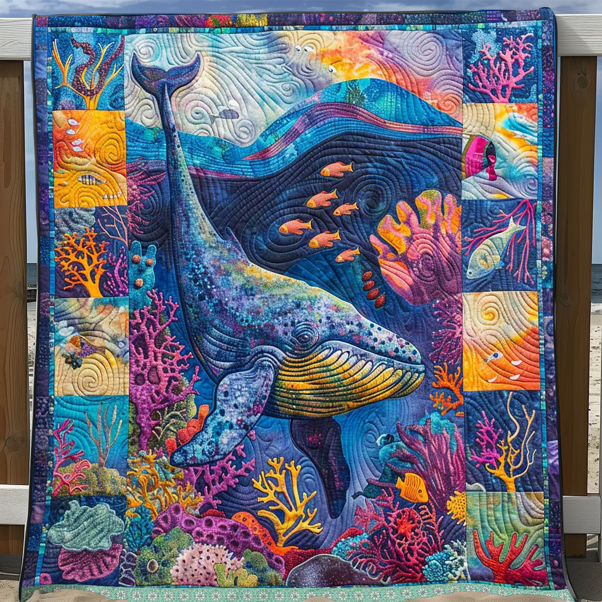 Whale Patchwork Sealife WP0409057CL Quilt