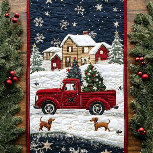 Dachshund Holiday Ride WN2609102CL Quilted Table Runner