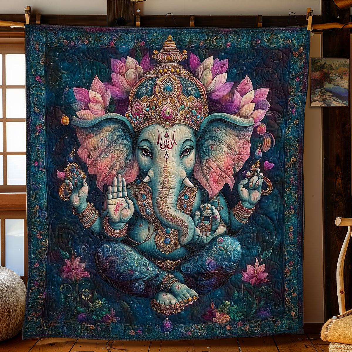 Lotus Ganesha Elephant WY0811007CL Quilt