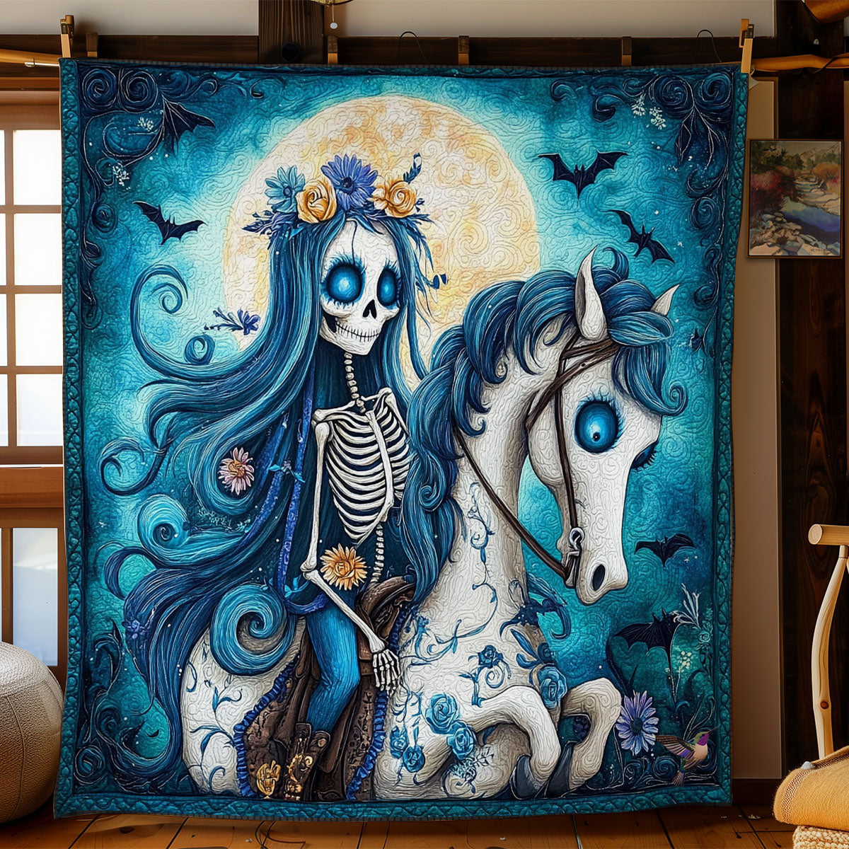 Blue Mystic Skull Horse WY0811010CL Quilt