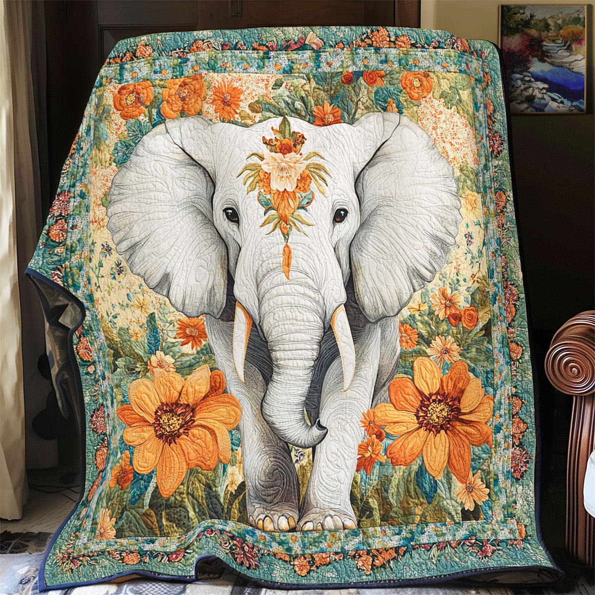 Mystic Elephant In Flower WY0202036CL Quilt