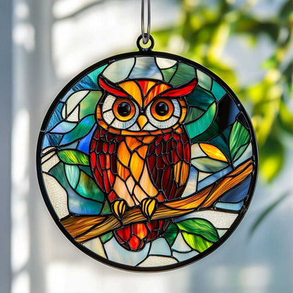 Owl WJ0810045CL Stained Glass Suncatcher