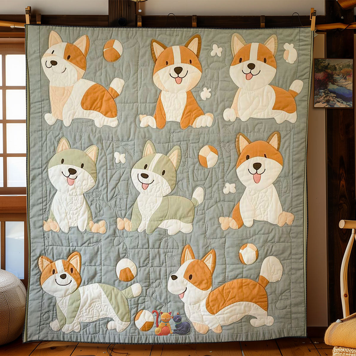 Playful Corgi WN2910051CL Quilt