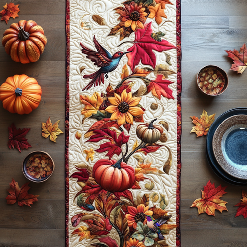 Hummingbird Among Pumpkins WN0310070CL Quilted Table Runner