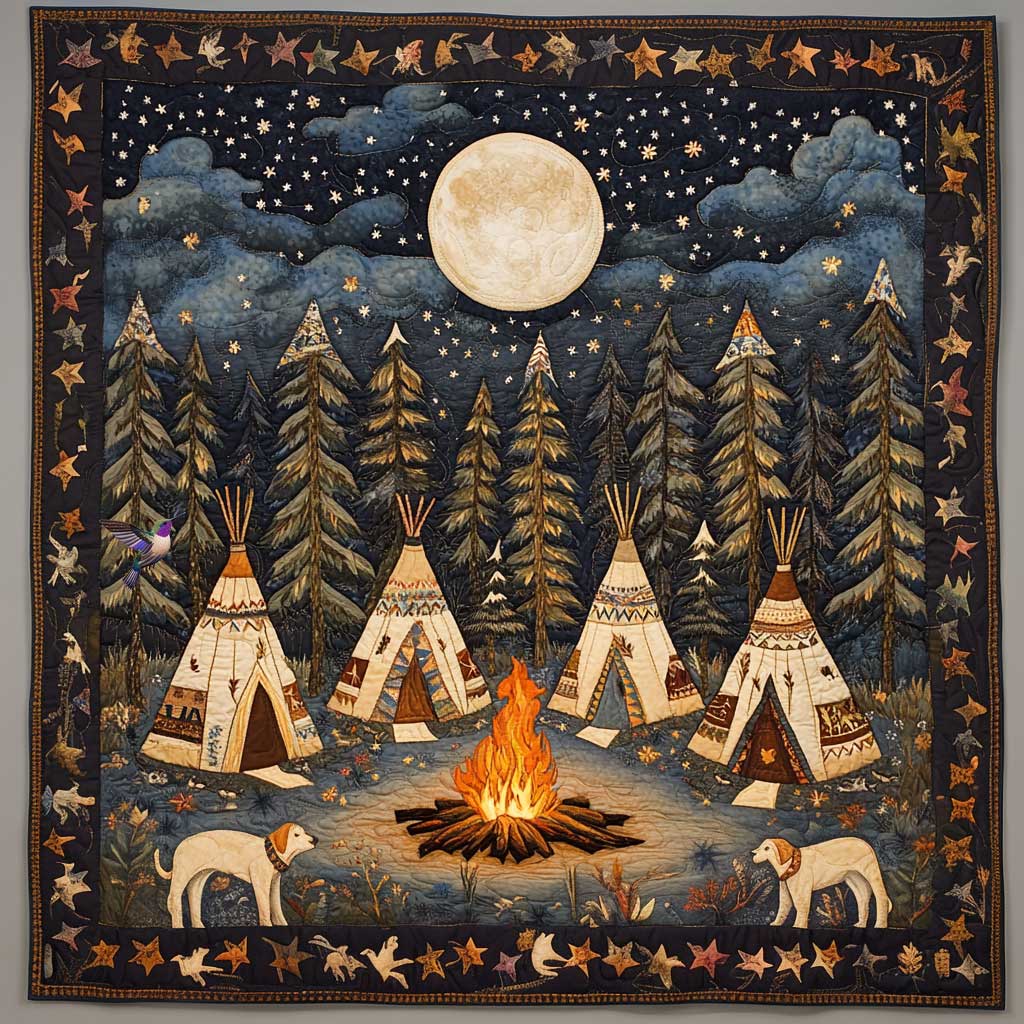 Night Native American Village WP1211019CL Quilt