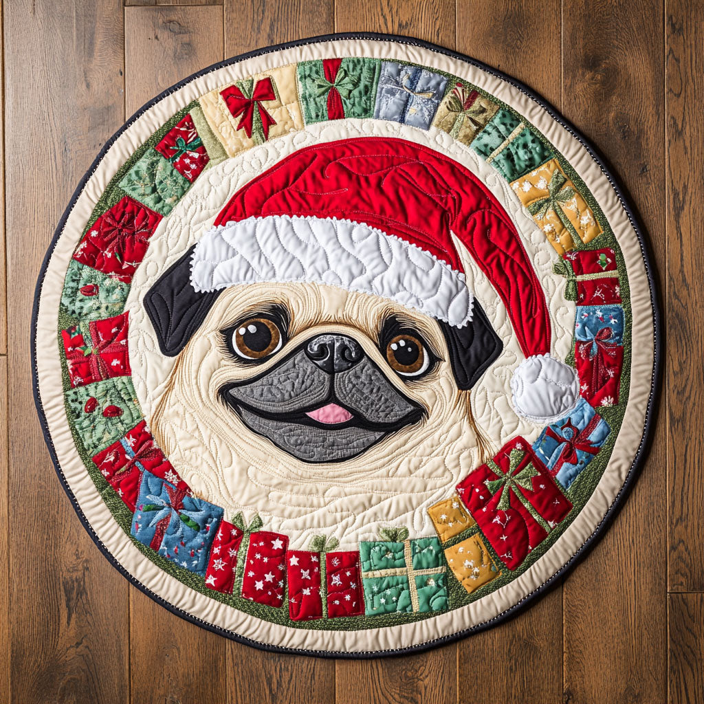 Christmas Cheer Pug CW1109002CL Quilted Round Mat