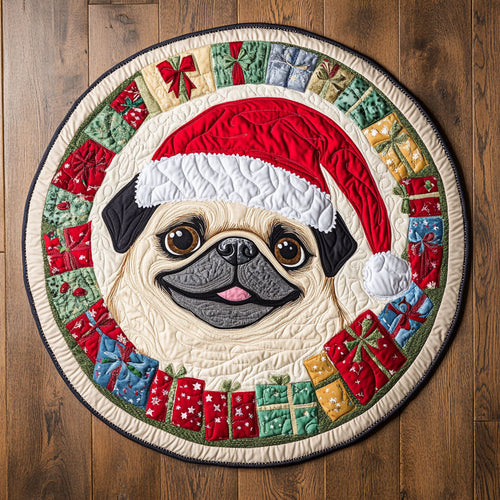 Christmas Cheer Pug CW1109002CL Quilted Round Mat