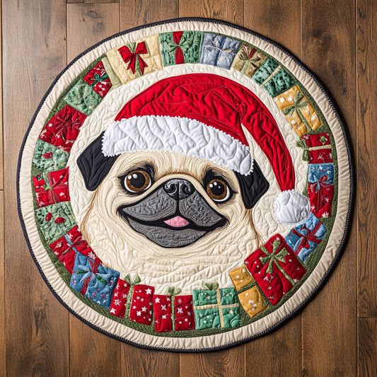 Christmas Cheer Pug CW1109002CL Quilted Round Mat