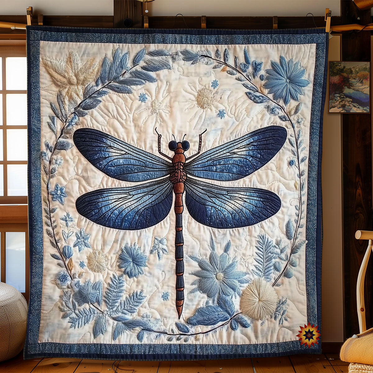 Flower Wreath Dragonfly WY1312013CL Quilt