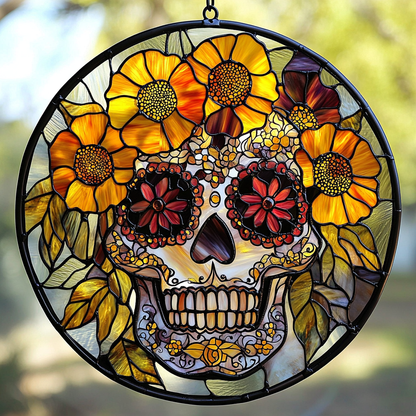 Floral Skull WN0611061CL Suncatcher