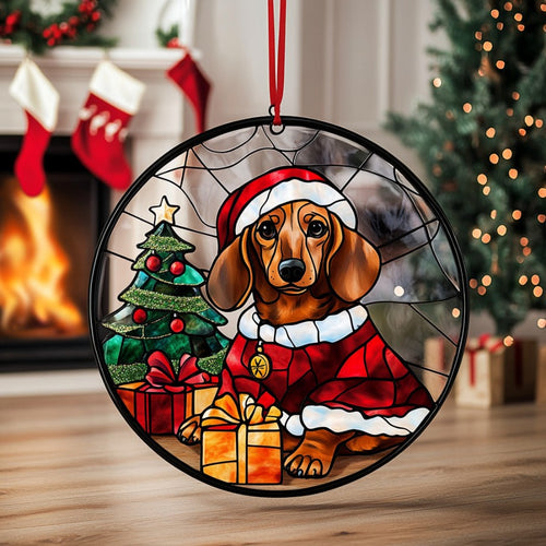 Dachshund Santa WU0711084CL Suncatcher