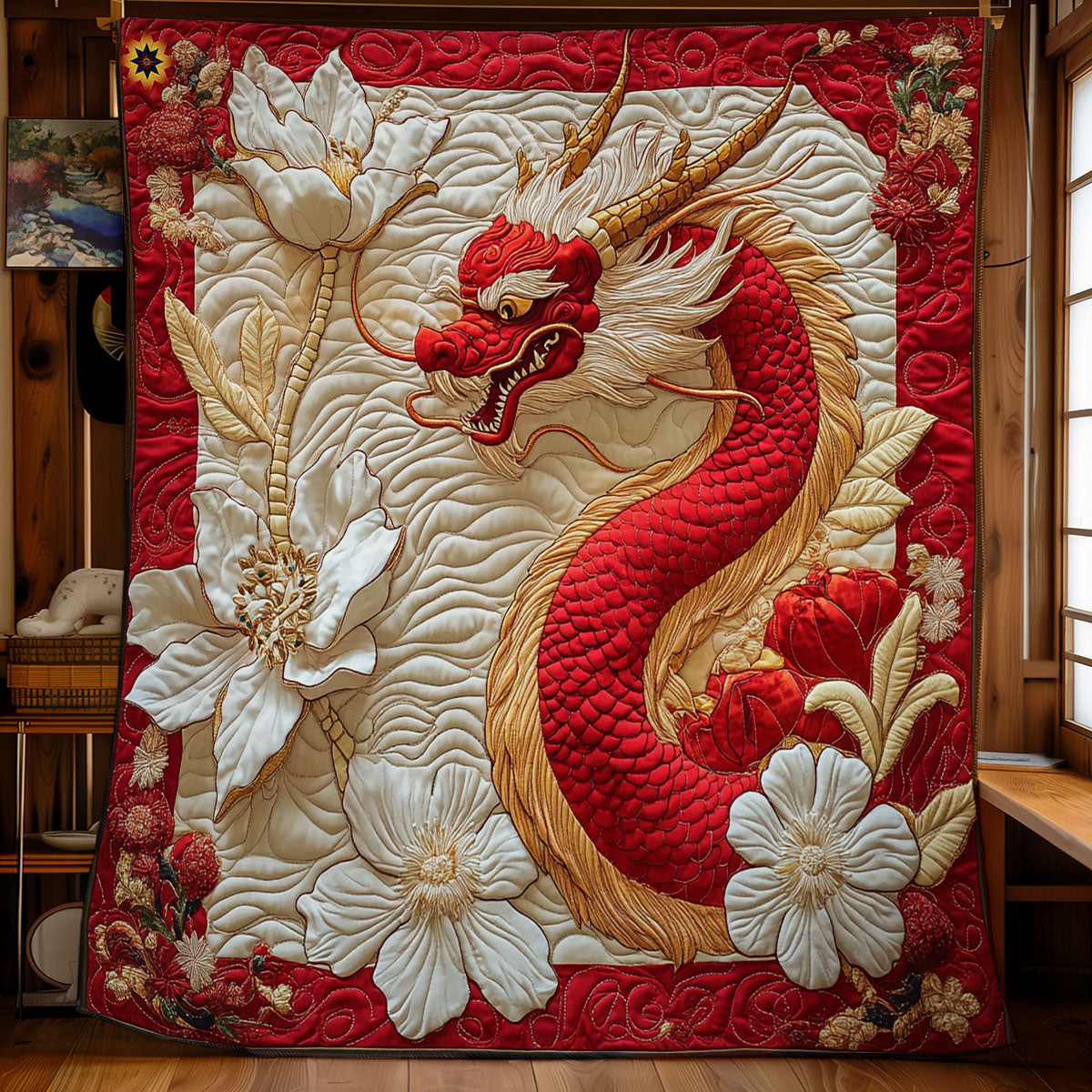 Red Gold Dragon WY0712026CL Quilt
