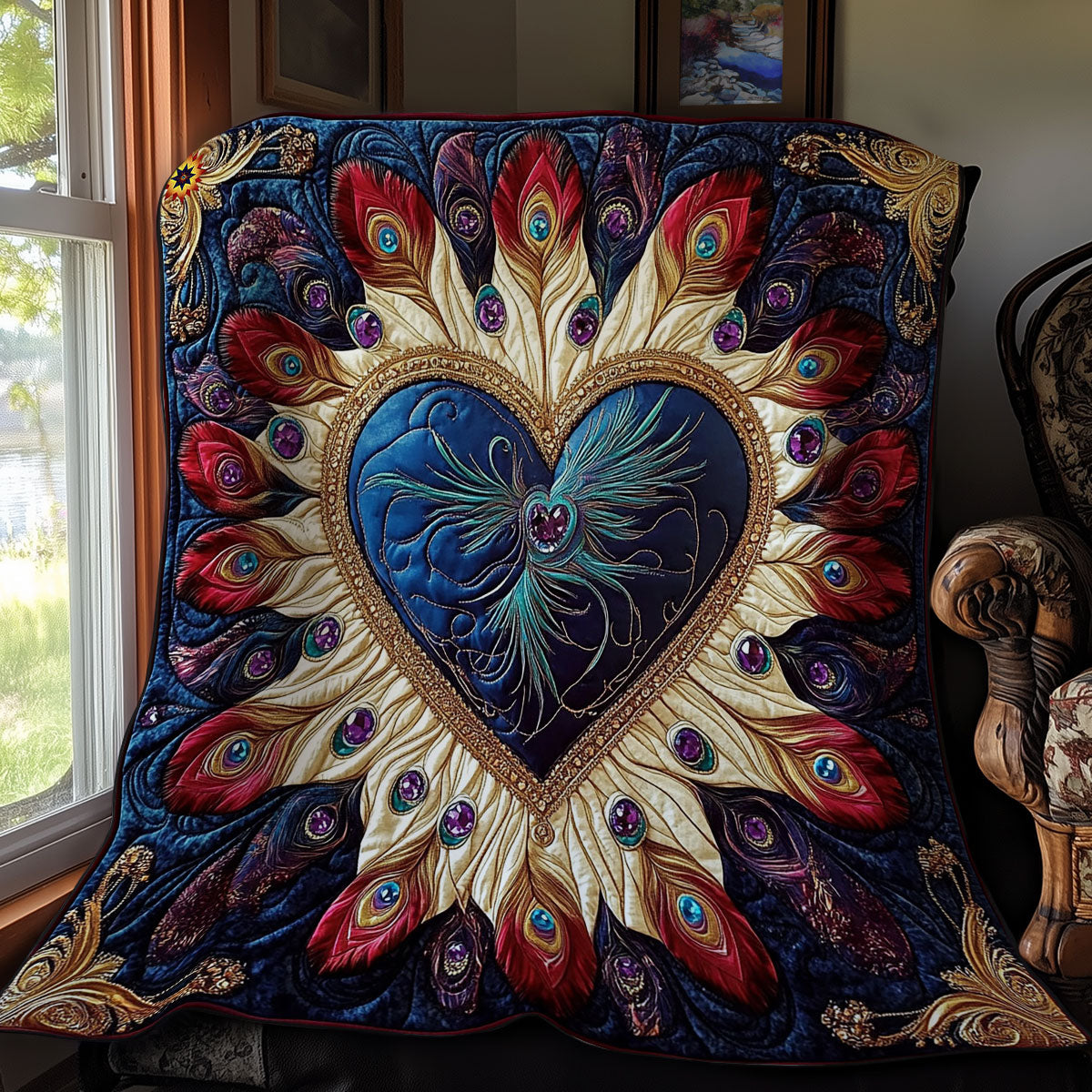 Peacock Feather Heart WY0912015CL Quilt