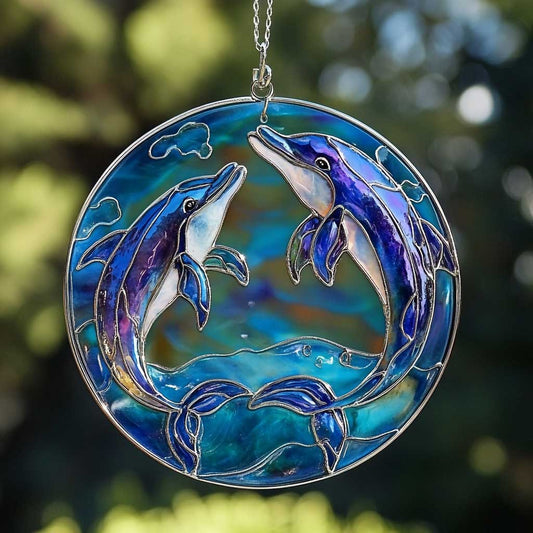 Dolphin WJ0110038CL Stained Glass Suncatcher