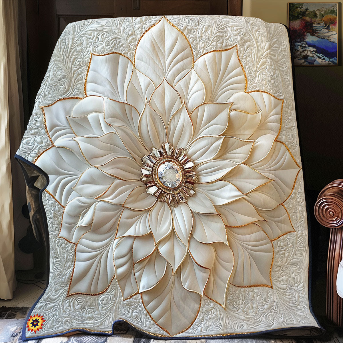 Gemstone White Flower WY0212045CL Quilt