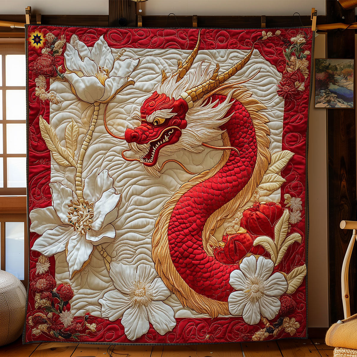 Red Gold Dragon WY0712026CL Quilt