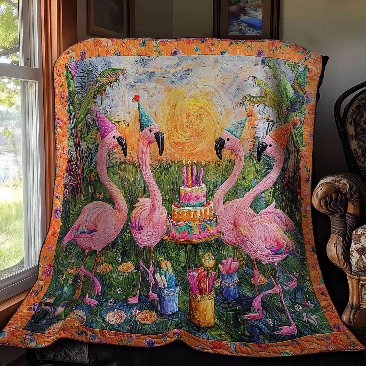Birthday Party Flamingo WY0911033CL Quilt