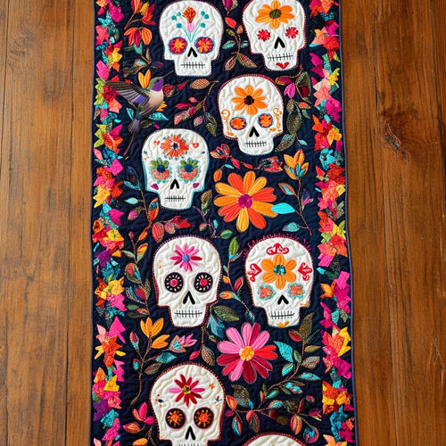 Day Of The Dead Skull Blossoms WN2610063CL Quilted Table Runner