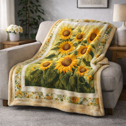 Golden Sunflowers CP1601002CL Faux Fur Throw Blanket