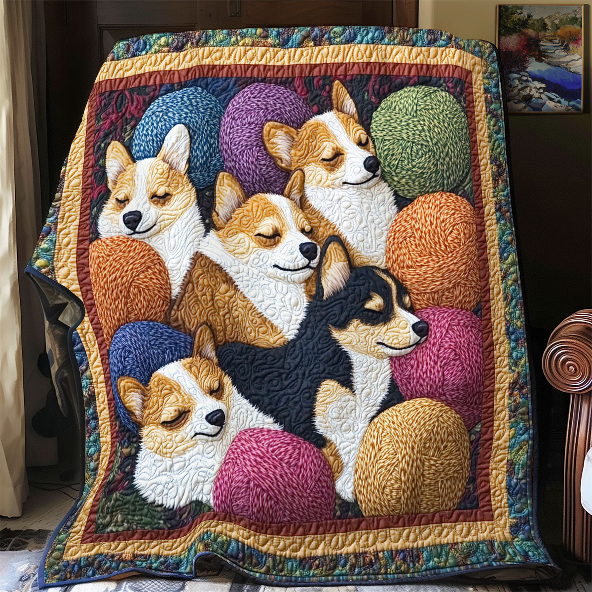 Yarn And Corgi Family WY0901070CL Quilt