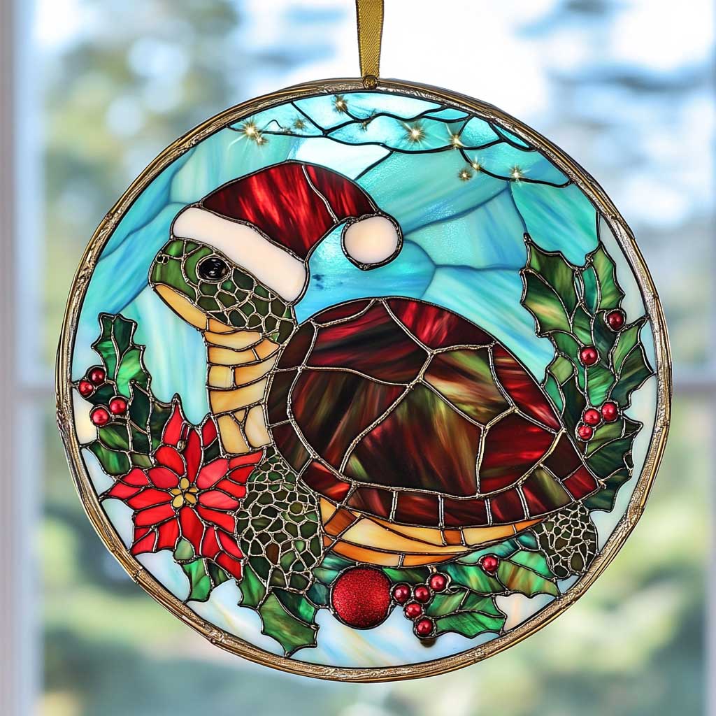 Turtle Christmas Charm WN2811031CL Stained Glass Suncatcher