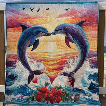 Heart Sunset Dolphin WY0712028CL Quilt