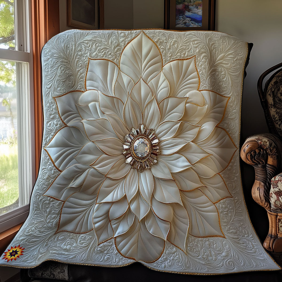Gemstone White Flower WY0212045CL Quilt