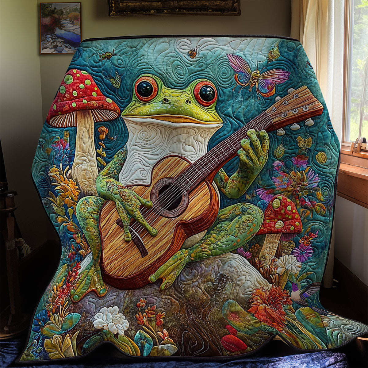 Frog Playing Guitar WY2311028CL Quilt