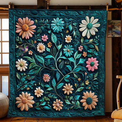 Teal Flower Garden WY0611019CL Quilt