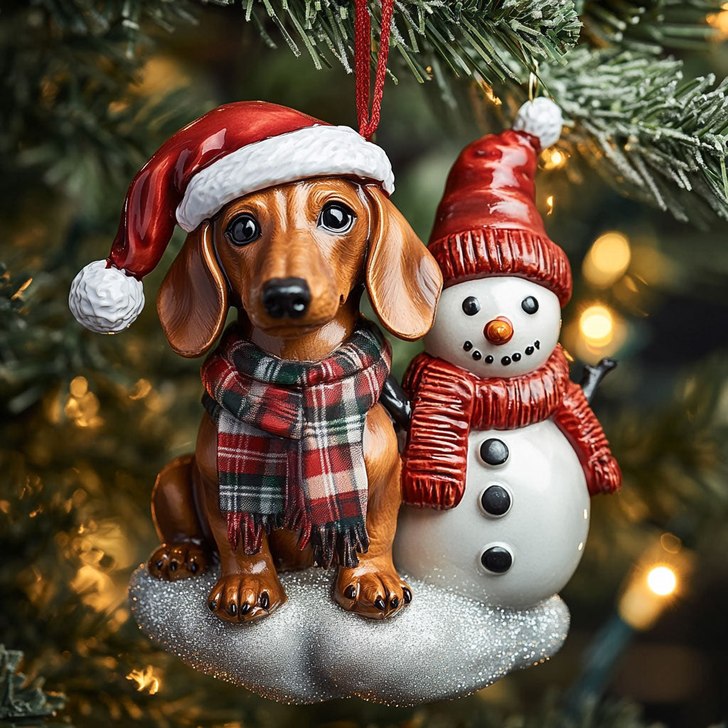 Jolly Dachshund And Snowman WN1510058CL Christmas Ornament