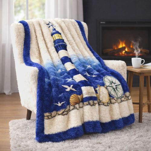 Stormy Waves Lighthouse WN1301001CL Faux Fur Throw Blanket