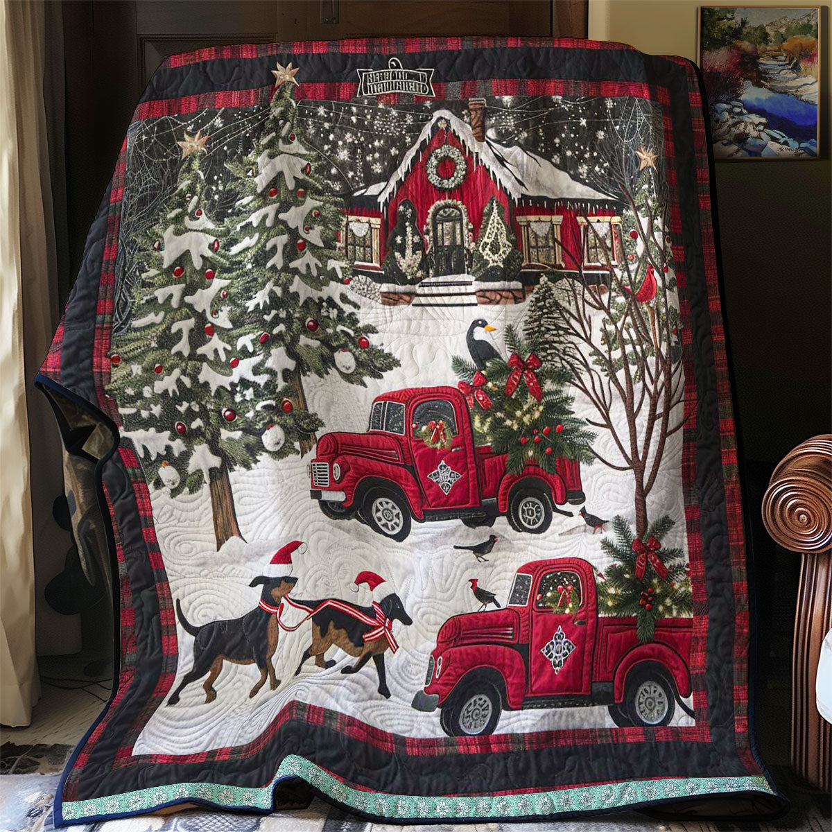 Merry Red Truck And Dachshunds WN1109016CL Quilt