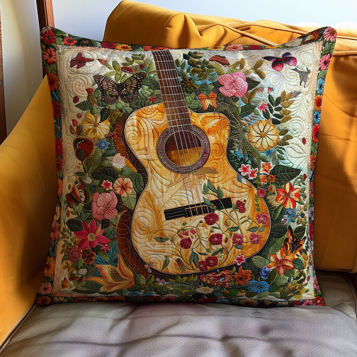 Flower Guitar WJ1209042CL Quilt Pillow Case