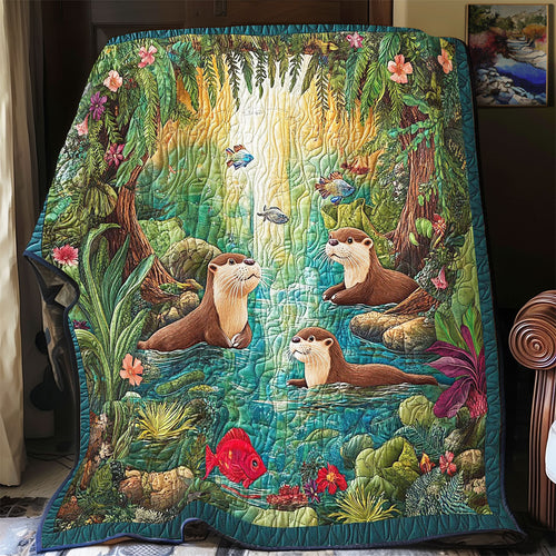 Otter Family In Forest WY1701053CL Quilt