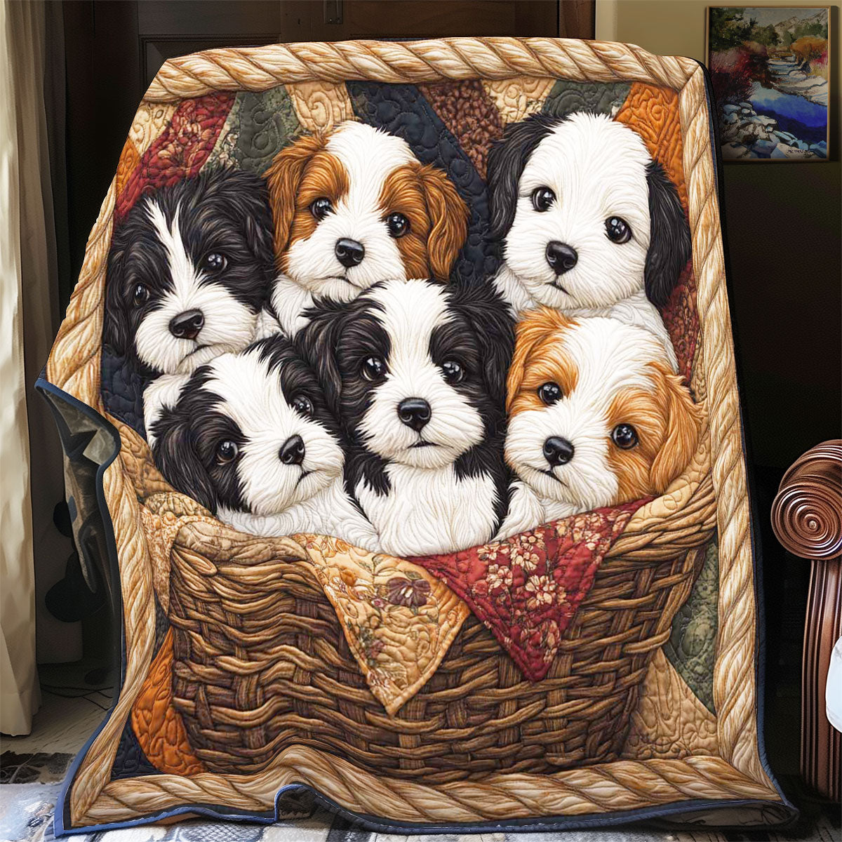 Adorable Puppy Basket WP2612002CL Quilt