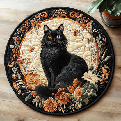Floral Cat CW0307033CL Quilted Round Mat