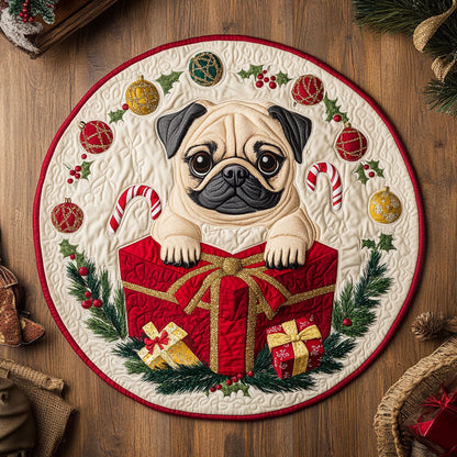 Gift Box Pug CW1109009CL Quilted Round Mat