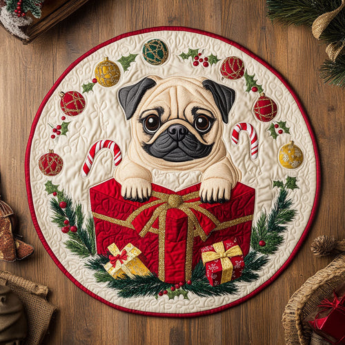 Gift Box Pug CW1109009CL Quilted Round Mat