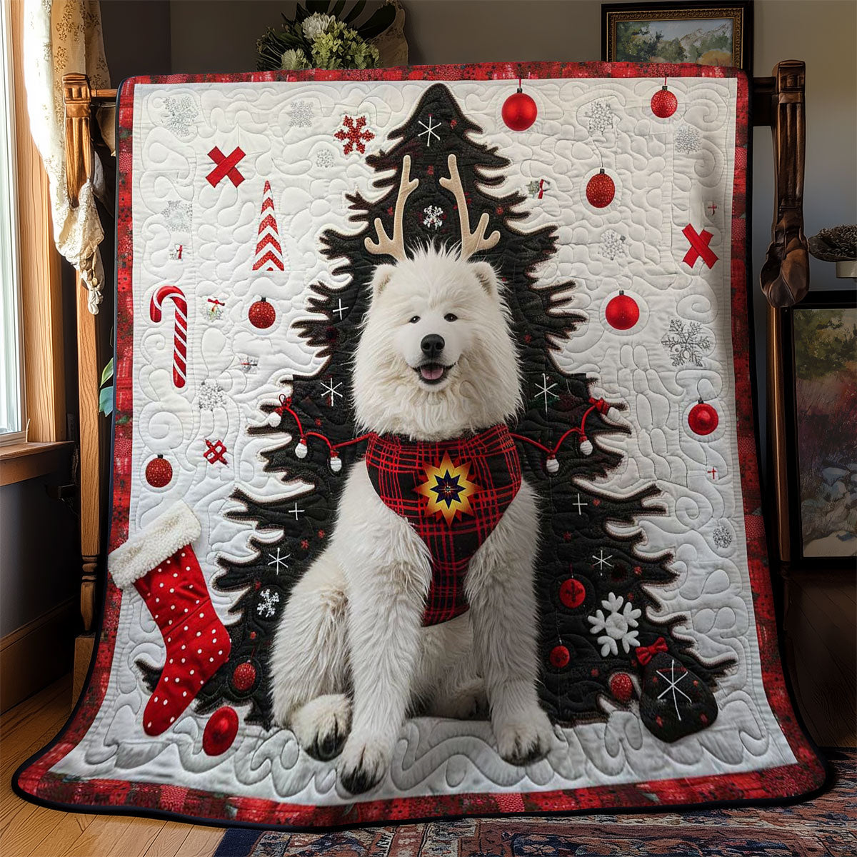 Samoyed In Holiday Plaid WN2510062CL Quilt