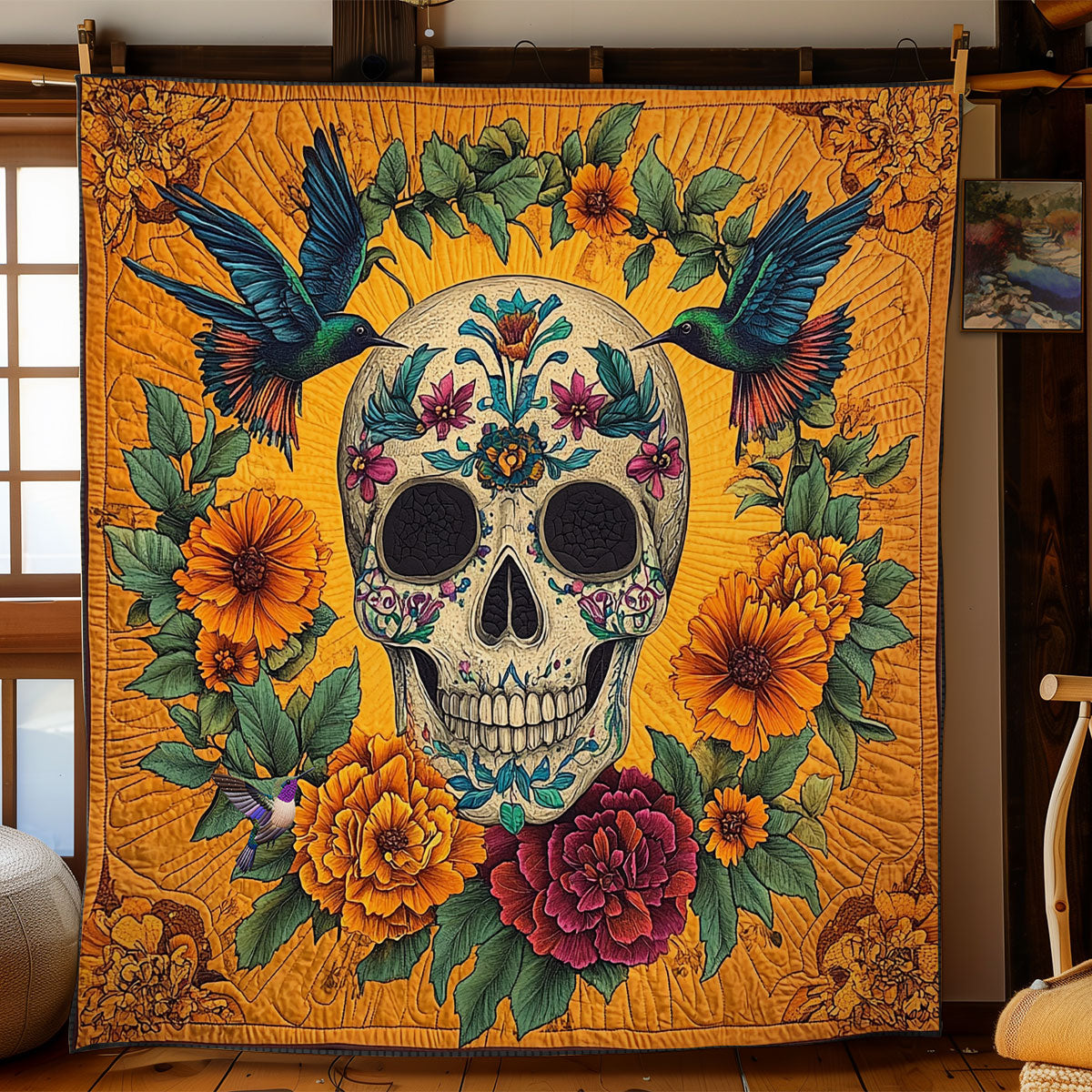 Hummingbird And Skull WY3110001CL Quilt