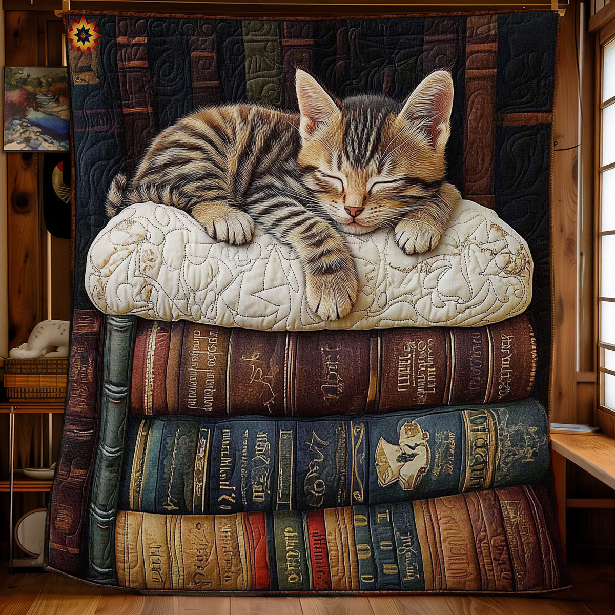Sleeping Book Cat WY2511027CL Quilt