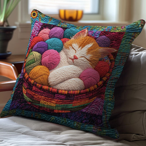 Sleeping Kitten In Yarn WY2212024CL Quilt Pillow Case