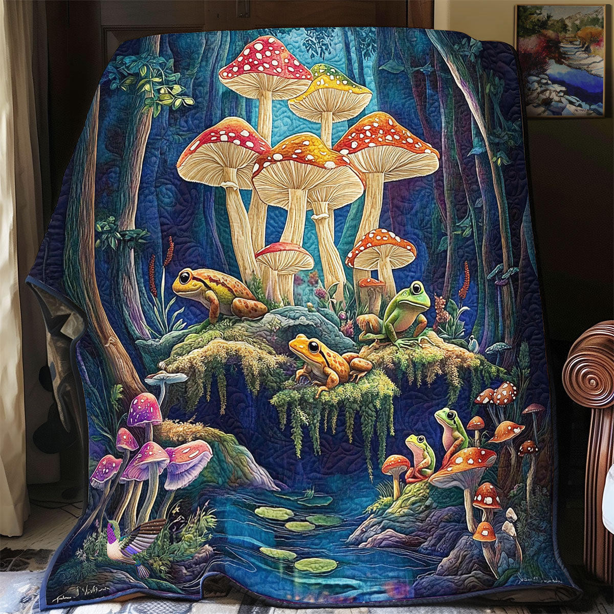 Frog Family Mushroom Forest WY2511025CL Quilt