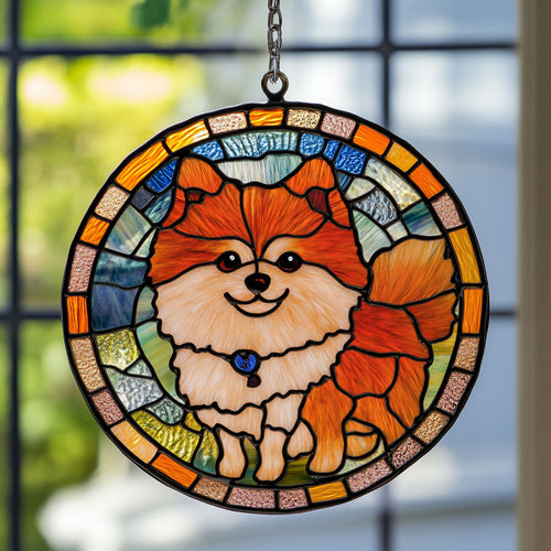 Cute Pomeranian WJ2510041CL Stained Glass Suncatcher