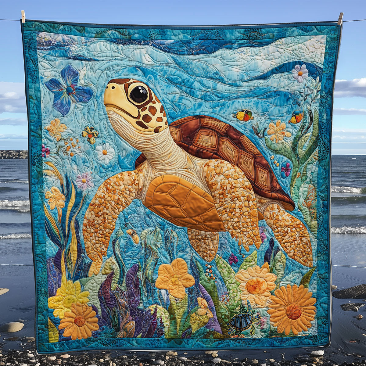 Floral Ocean Turtle WY0811038CL Quilt