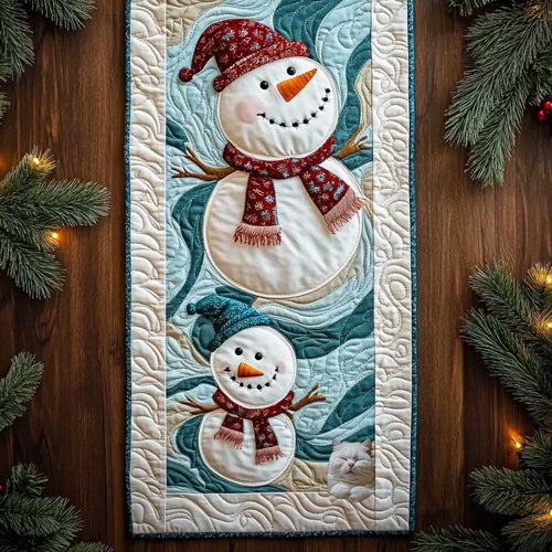Cozy Snowman Nights WN1111010CL Quilted Table Runner